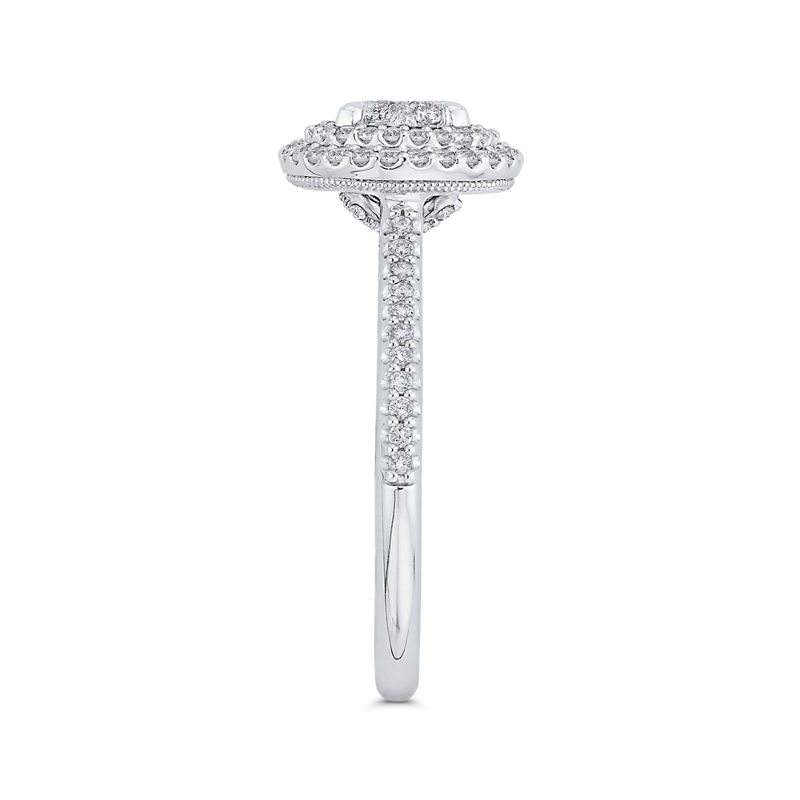 Round Diamond Double Halo Engagement Ring in 14K White Gold