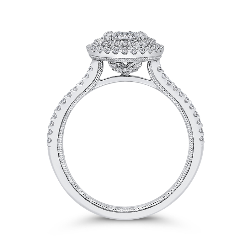 Round Diamond Double Halo Engagement Ring in 14K White Gold