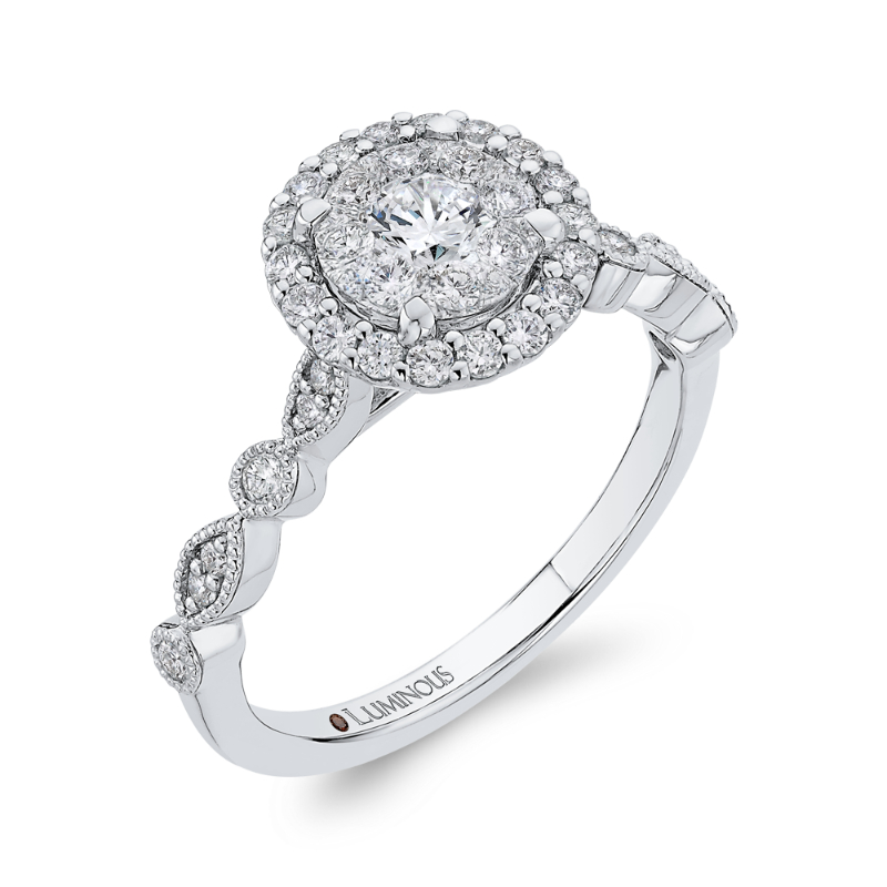 Round Diamond Halo Engagement Ring in 14K White Gold