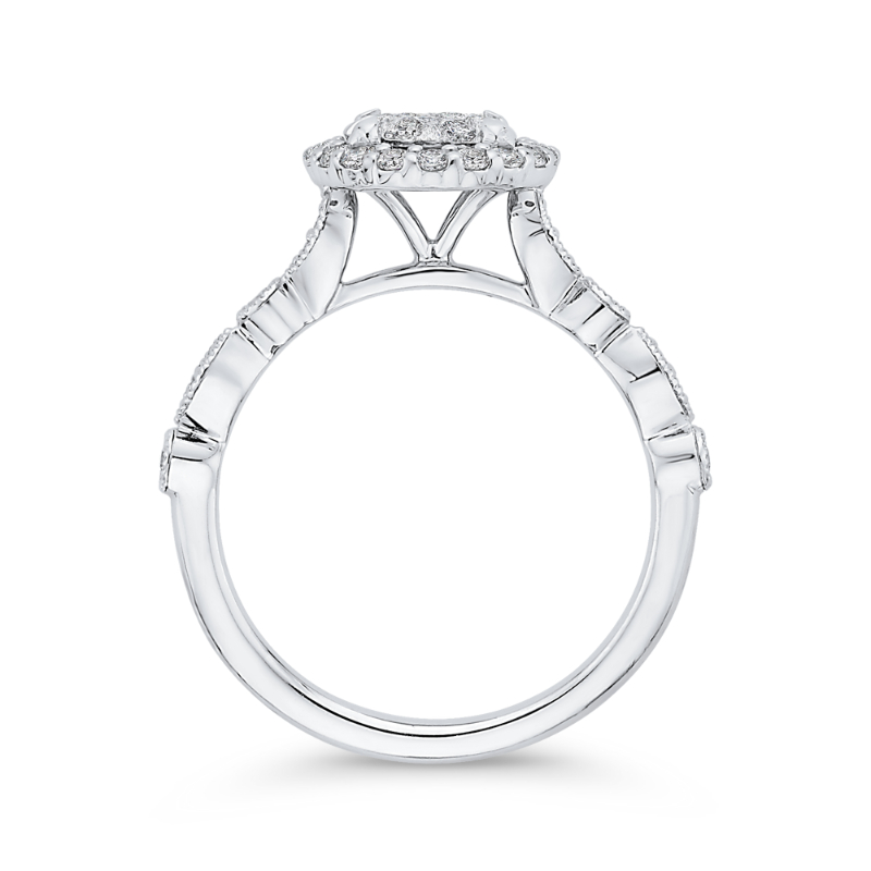 Round Diamond Halo Engagement Ring in 14K White Gold