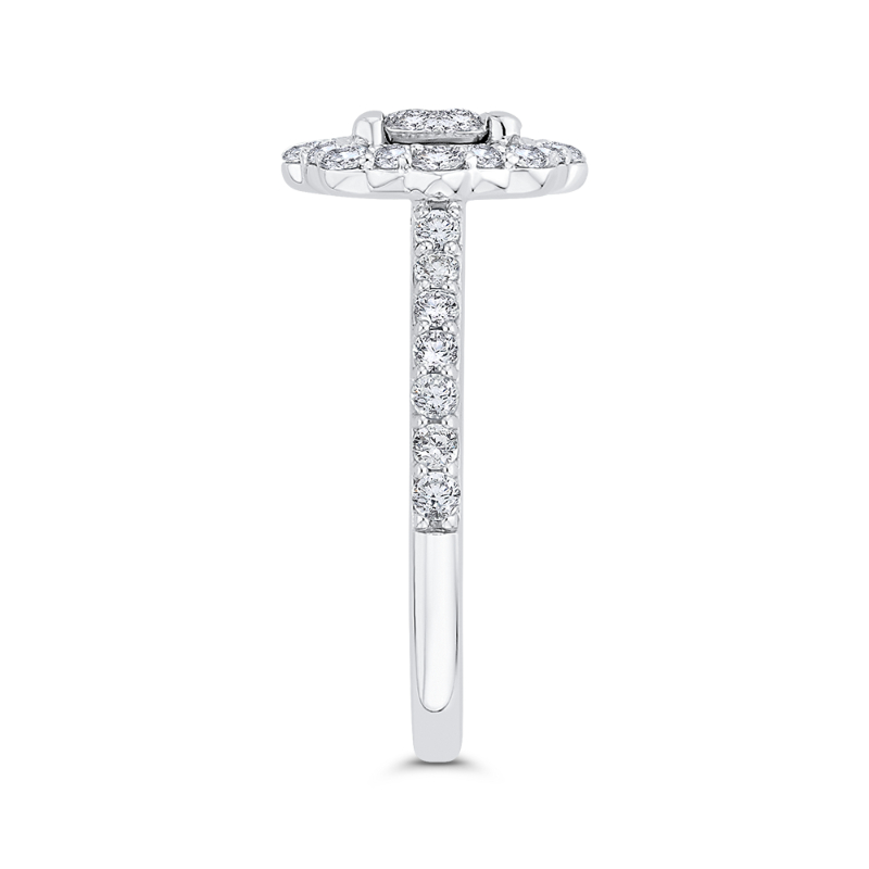 Diamond Flower Halo Engagement Ring in 14K White Gold