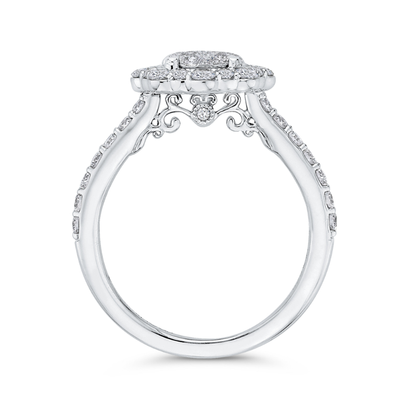 Diamond Flower Halo Engagement Ring in 14K White Gold