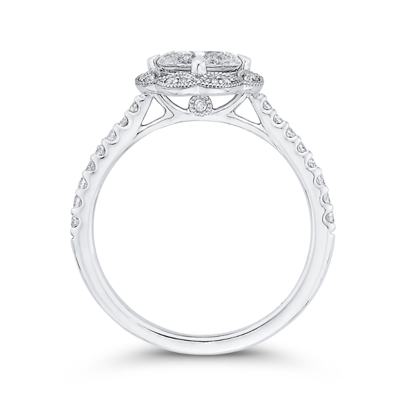 Diamond Flower Engagement Ring in 14K White Gold
