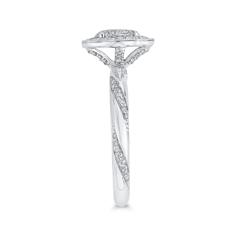 Round Diamond Flower Style Engagement Ring in 14K White Gold