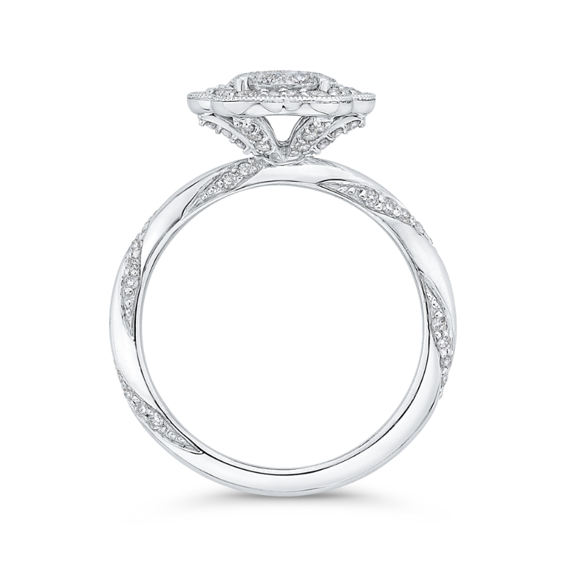 Round Diamond Flower Style Engagement Ring in 14K White Gold