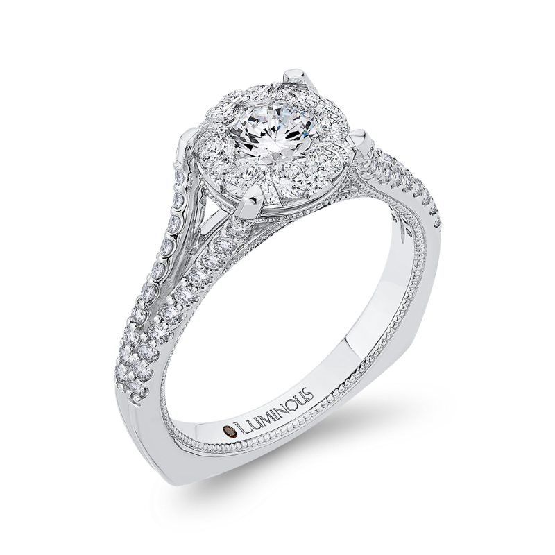 Split Shank Round Diamond Engagement Ring in 14K White Gold