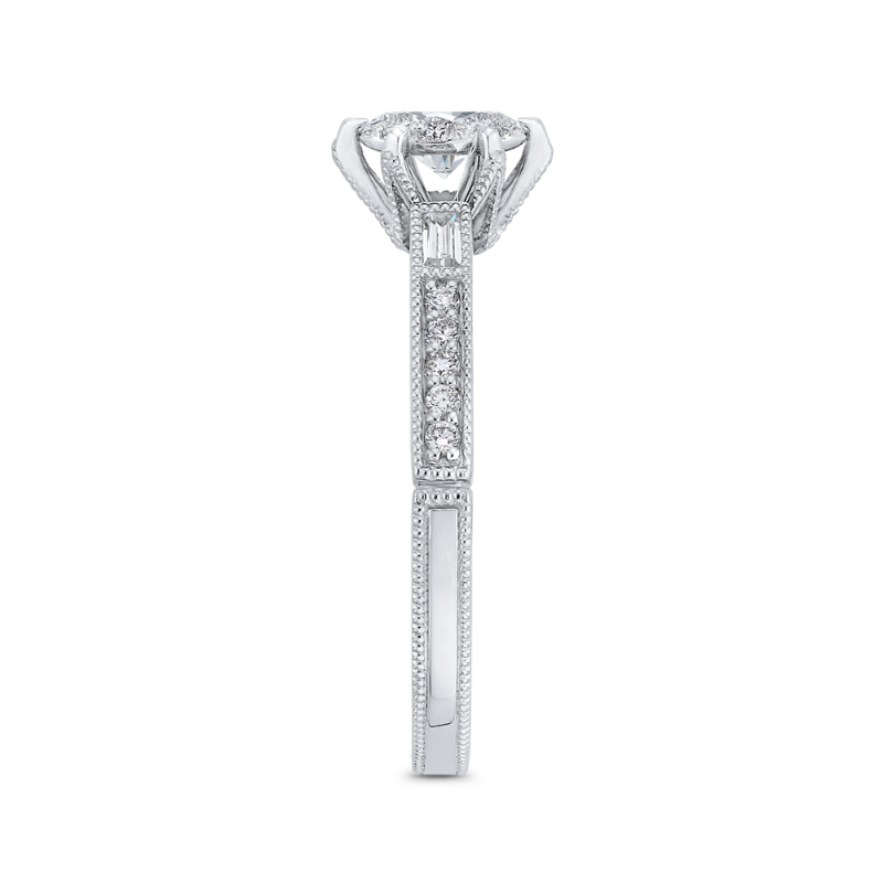 Round & Baguette Cut Diamond Engagement Ring in 14K White Gold
