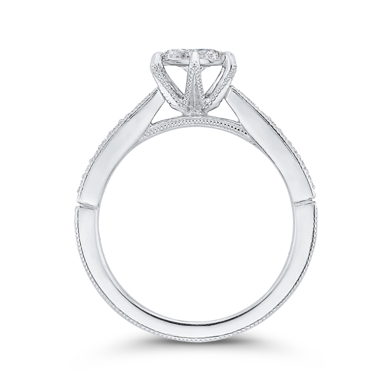 Round & Baguette Cut Diamond Engagement Ring in 14K White Gold