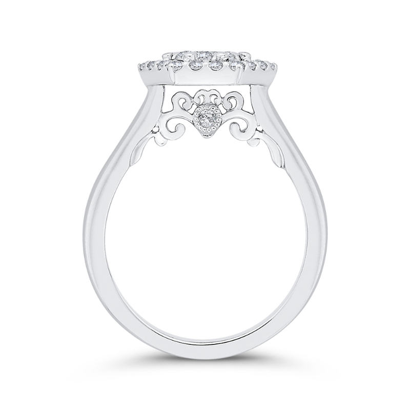 Round Diamond Hexagon Shape Halo Engagement Ring in 14K White Gold