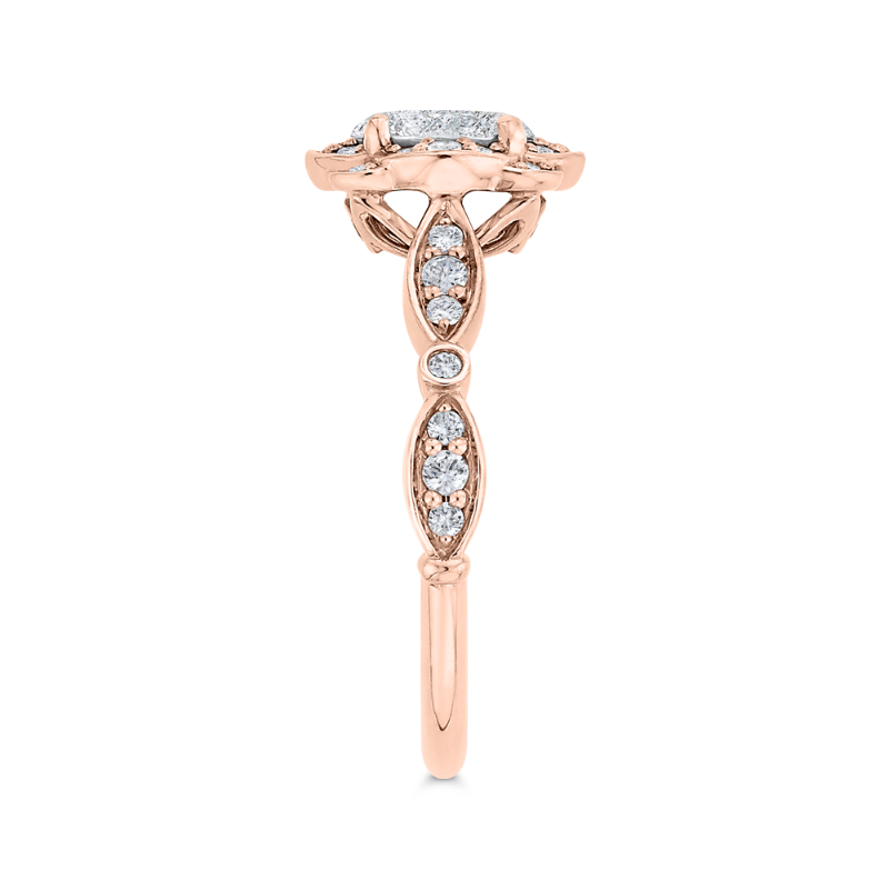 Round Diamond Flower Engagement Ring in 14K Two Tone Gold