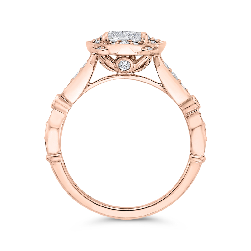 Round Diamond Flower Engagement Ring in 14K Two Tone Gold