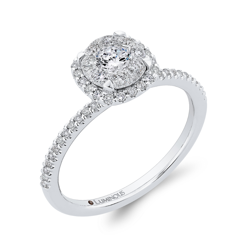 Round Diamond Halo Engagement Ring in 14K White Gold