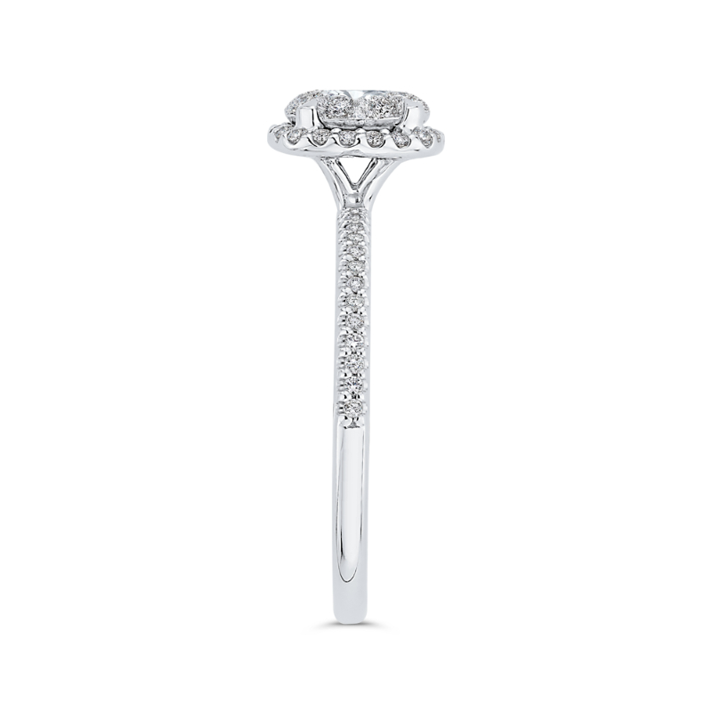 Round Diamond Halo Engagement Ring in 14K White Gold