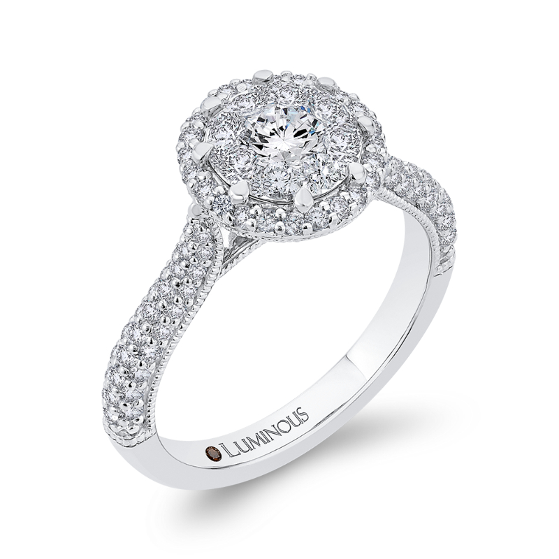 Round Diamond Halo Engagement Ring in 14K White Gold