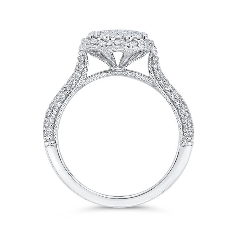 Round Diamond Halo Engagement Ring in 14K White Gold