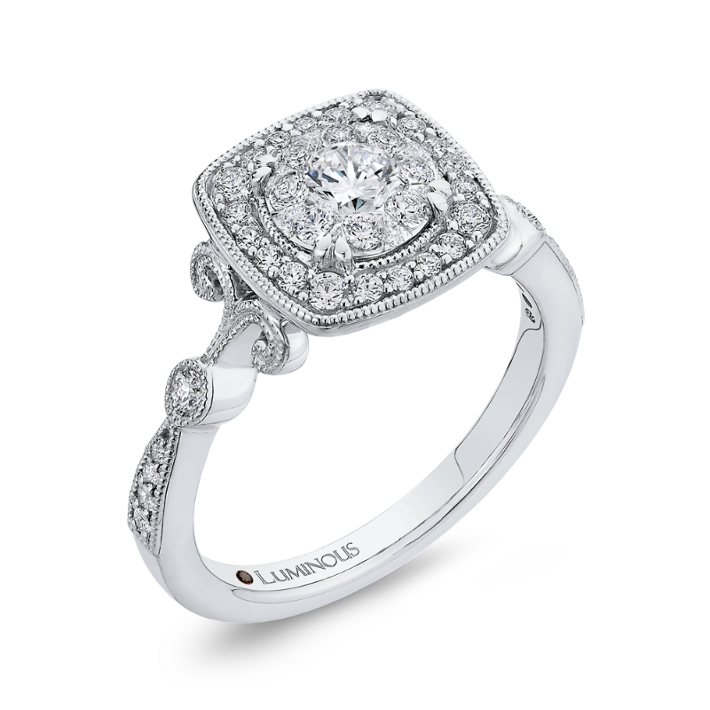 Round Diamond Halo Engagement Ring in 14K White Gold