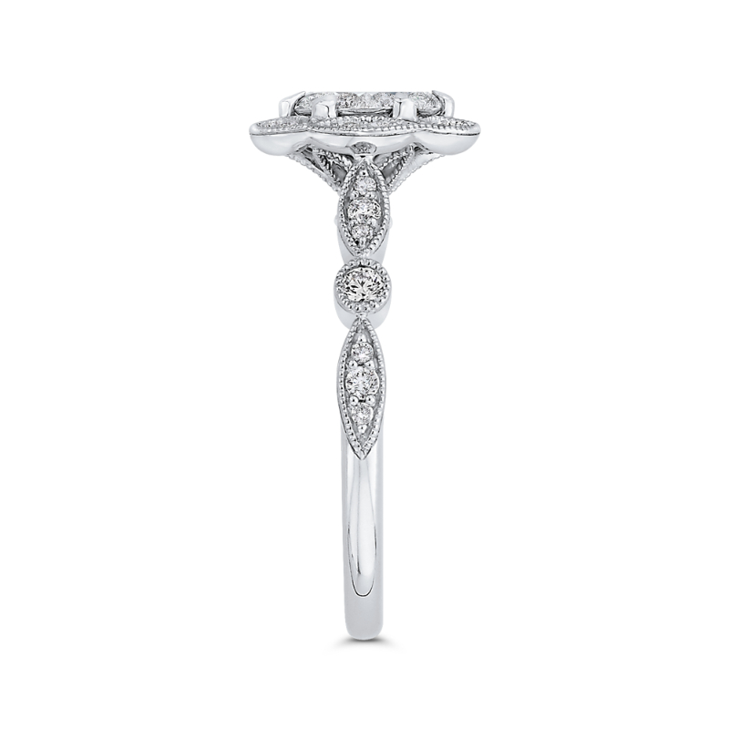 Round Diamond Flower Engagement Ring in 14K White Gold