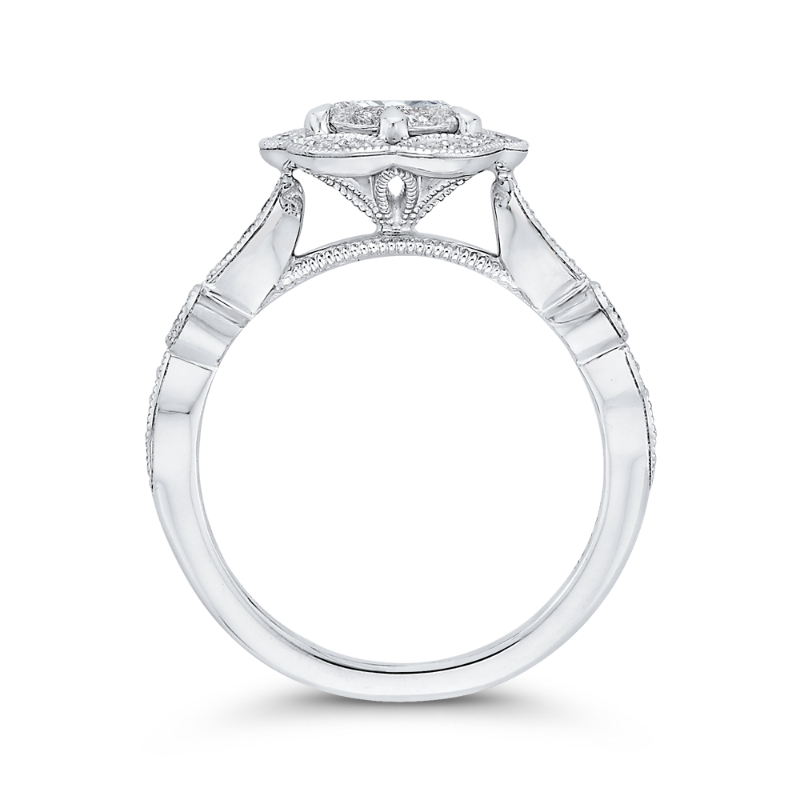 Round Diamond Flower Engagement Ring in 14K White Gold