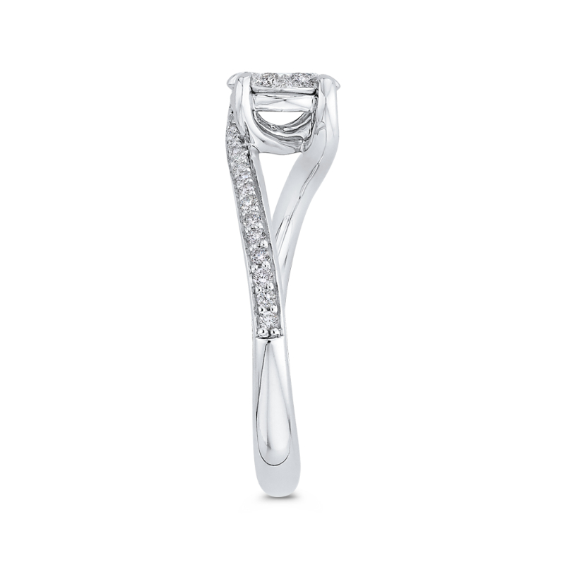 Round Diamond Bypass Engagement Ring in 14K White Gold