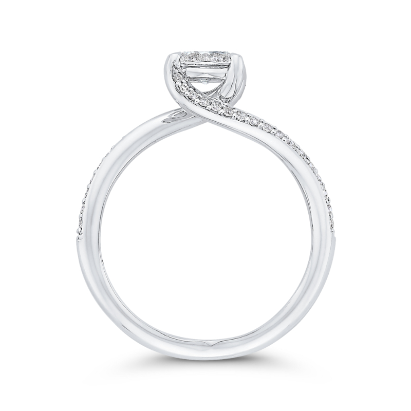 Round Diamond Bypass Engagement Ring in 14K White Gold