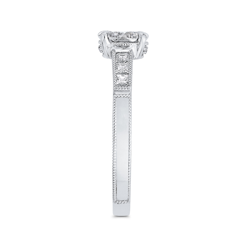 Round & Princess Cut Diamond Engagement Ring in 14K White Gold