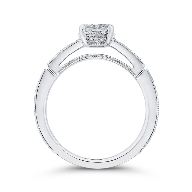 Round & Princess Cut Diamond Engagement Ring in 14K White Gold