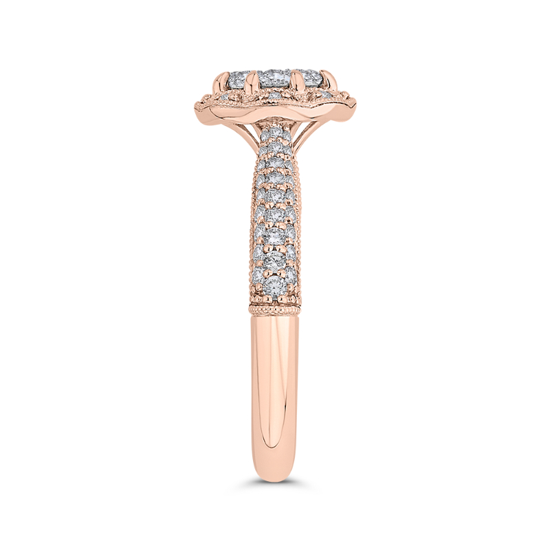 Round Diamond Flower Engagement Ring in 14K Two Tone Gold