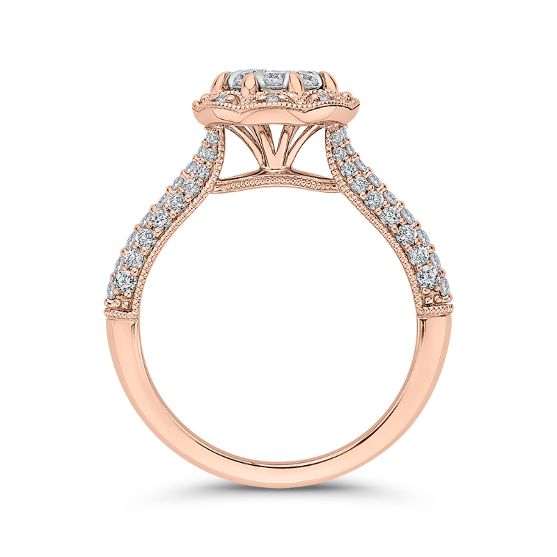 Round Diamond Flower Engagement Ring in 14K Two Tone Gold
