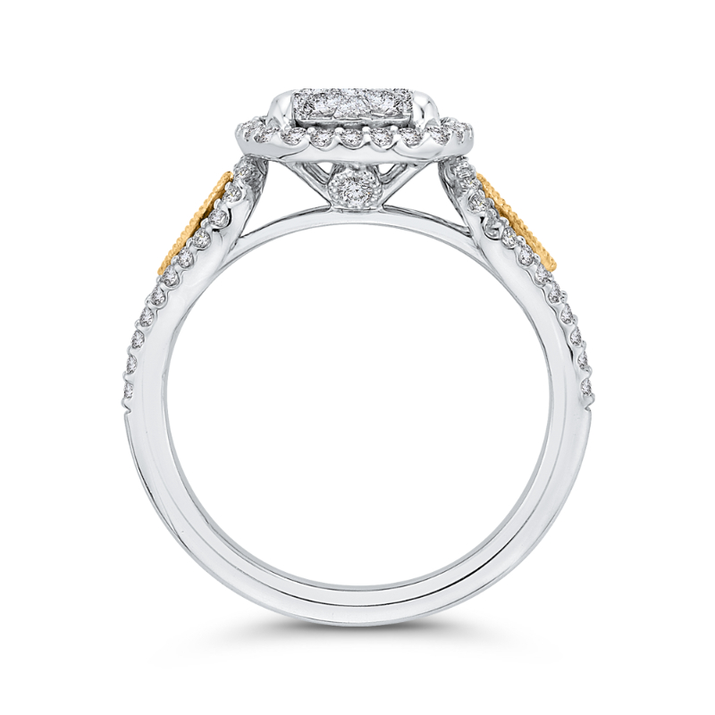Round Diamond Halo Engagement Ring in 14K Two Tone Gold