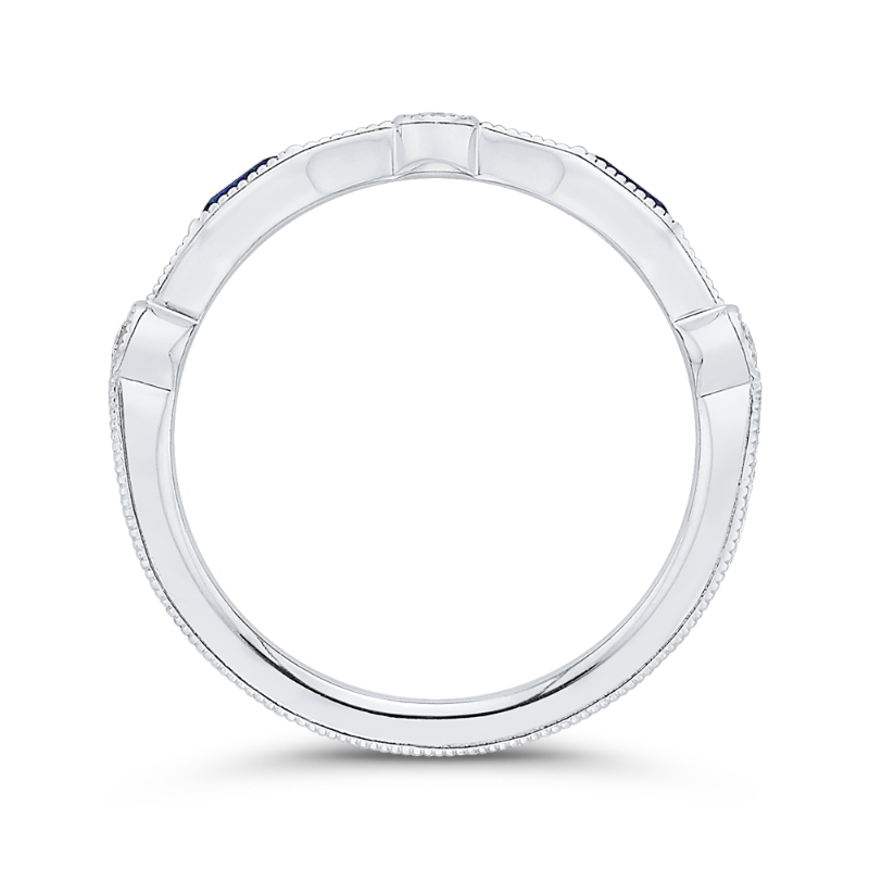 Round Diamond Wedding Band with Sapphire in 14K White Gold