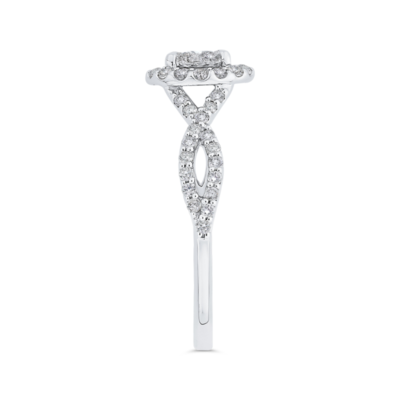 Split Shank Round Diamond Halo Engagement Ring in 14K White Gold