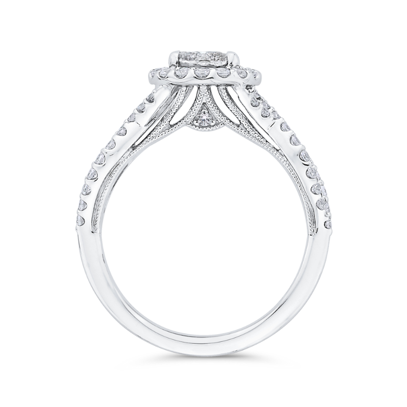 Split Shank Round Diamond Halo Engagement Ring in 14K White Gold