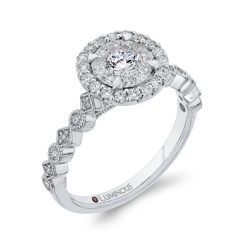 Diamond Halo Engagement Ring in 14K White Gold