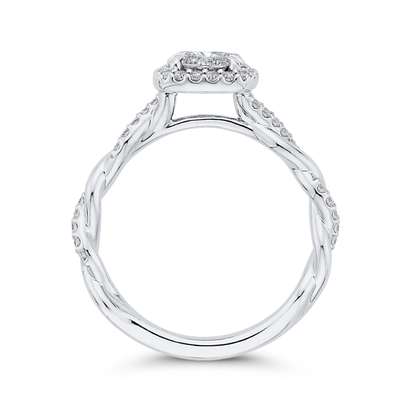 Round Diamond Halo Engagement Ring in 14K White Gold