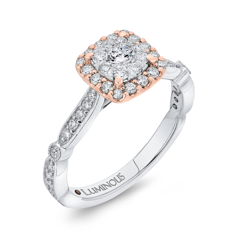 Diamond Halo Engagement Ring in 14K Two Tone Gold