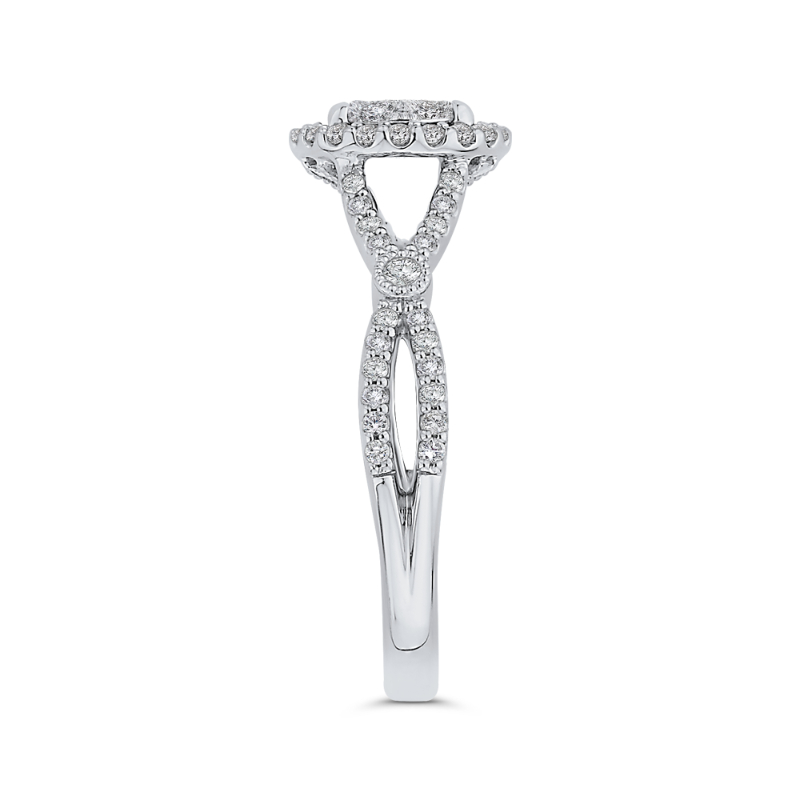 Split Shank Round Diamond Halo Engagement Ring in 14K White Gold