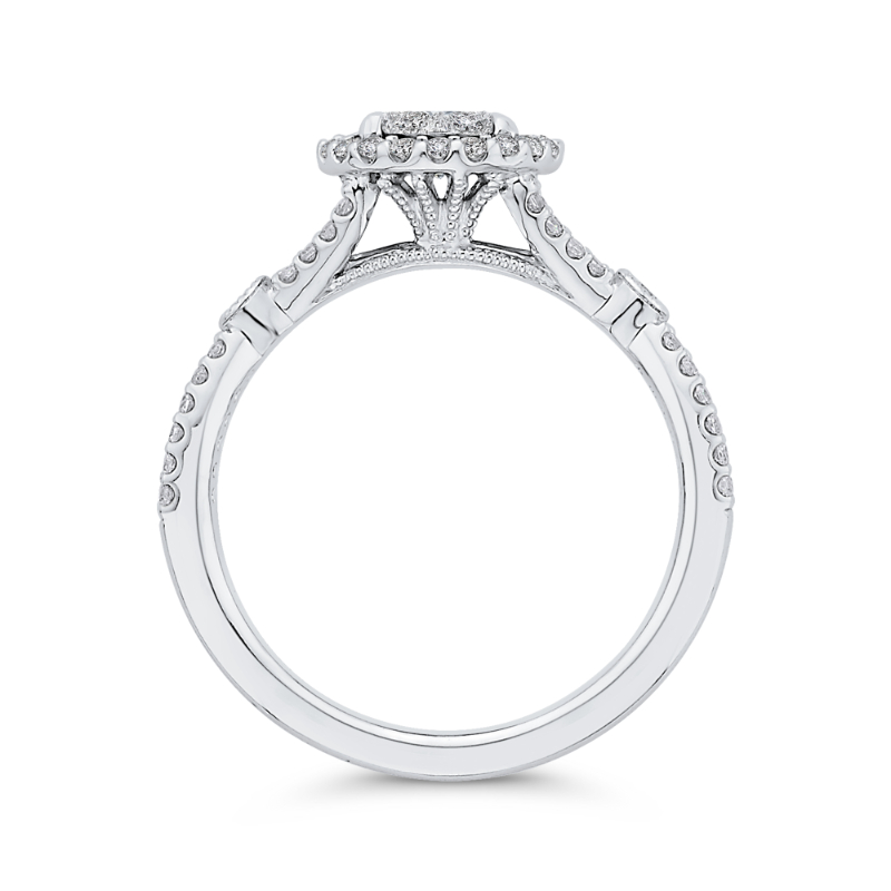 Split Shank Round Diamond Halo Engagement Ring in 14K White Gold