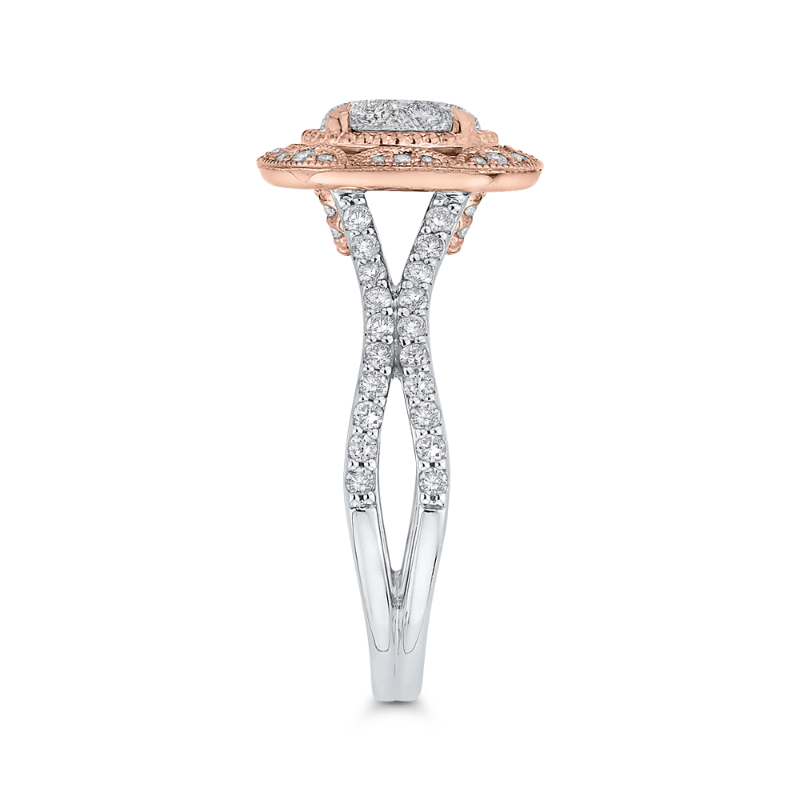 Diamond Flower Engagement Ring in 14K Two Tone Gold