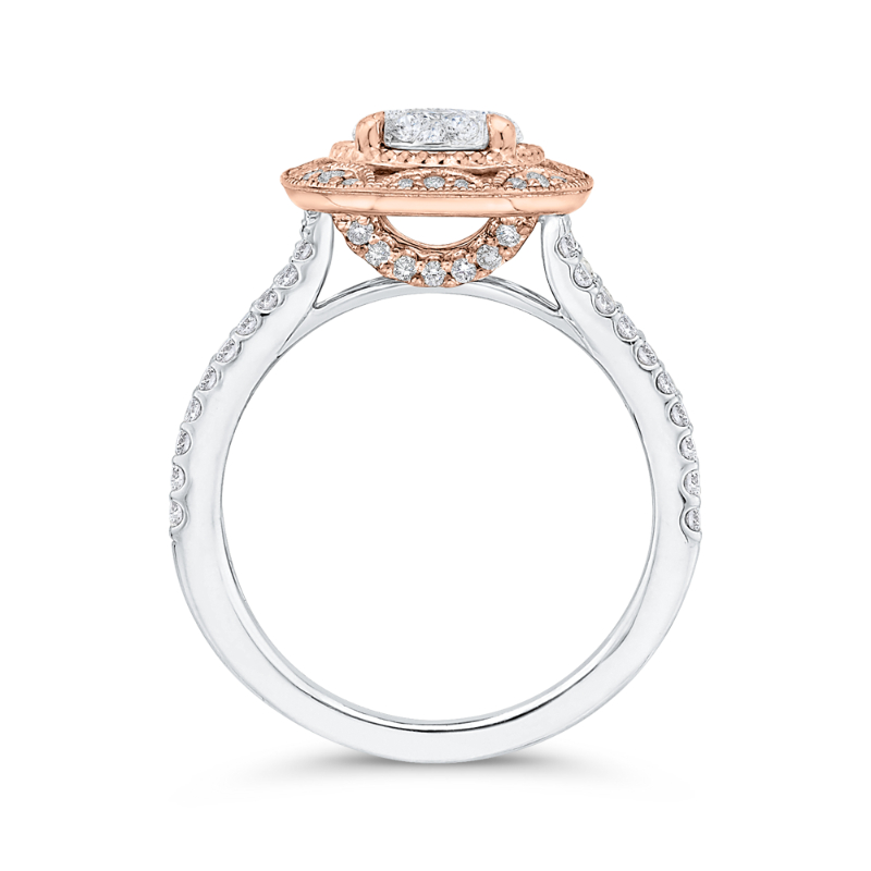 Diamond Flower Engagement Ring in 14K Two Tone Gold