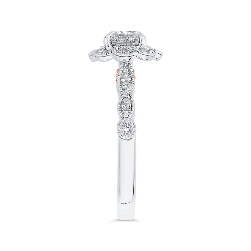 Round Diamond Floral Engagement Ring in 14K Two Tone Gold