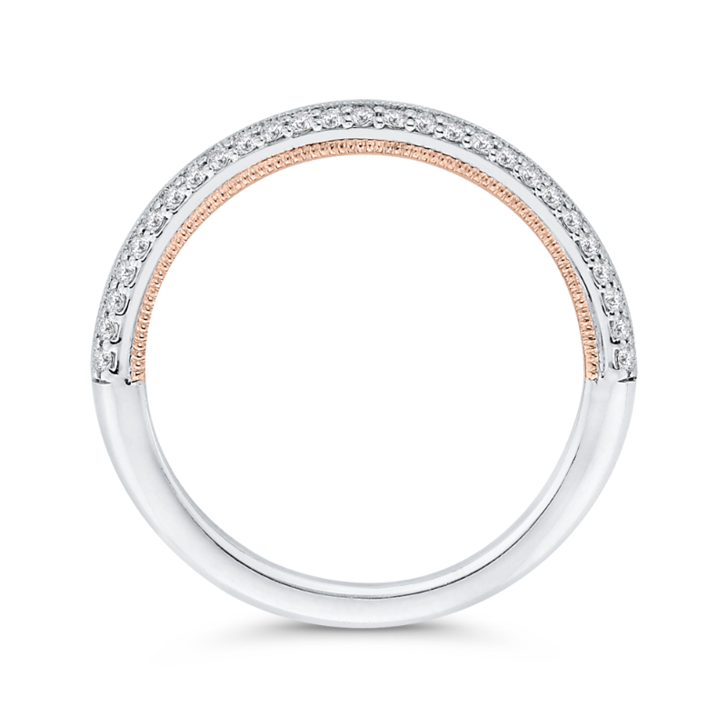 Round Diamond Half-Eternity Wedding Band in 14K Two Tone Gold