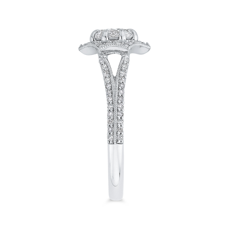 Split Shank Round Diamond Floral Halo Engagement Ring in 14K Two Tone Gold