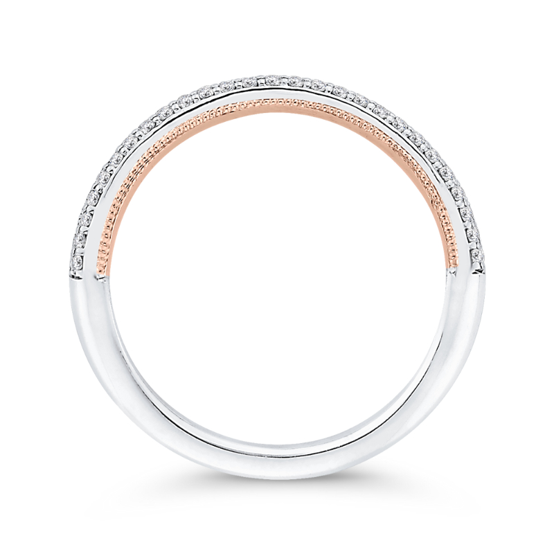 Round Diamond Half-Eternity Wedding Band in 14K Two Tone Gold