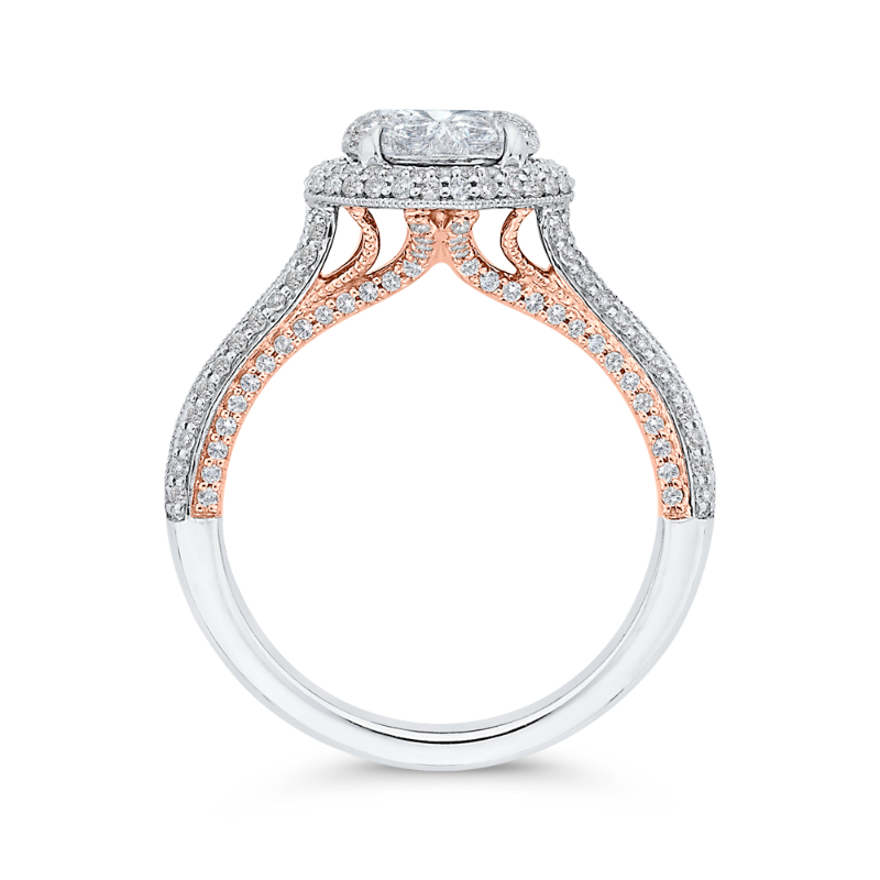 Round Diamond Halo Engagement Ring in 14K Two Tone Gold