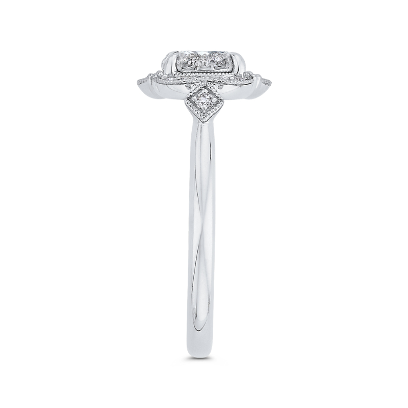 Round Diamond Floral Engagement Ring in 14K White Gold