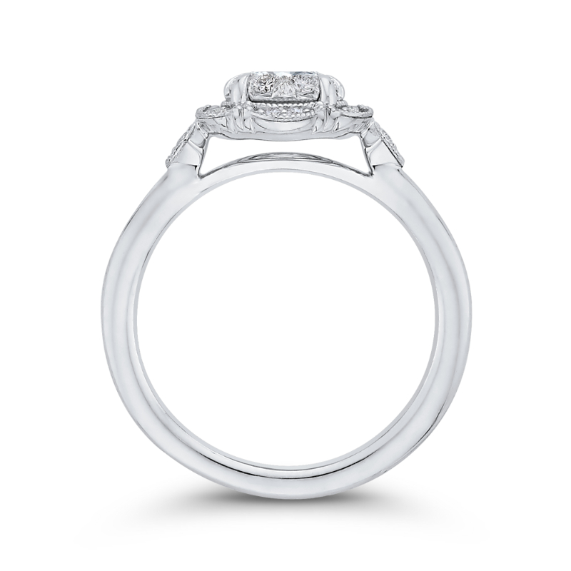 Round Diamond Floral Engagement Ring in 14K White Gold