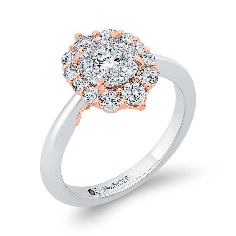 Round Diamond Halo Engagement Ring in 14K Two Tone Gold