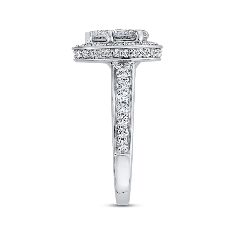 Round Diamond Pear Shape Halo Engagement Ring in 14K White Gold
