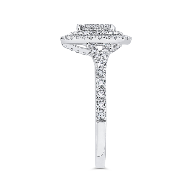Split Shank Round Diamond Pear Shape Double Halo Engagement Ring in 14K White Gold