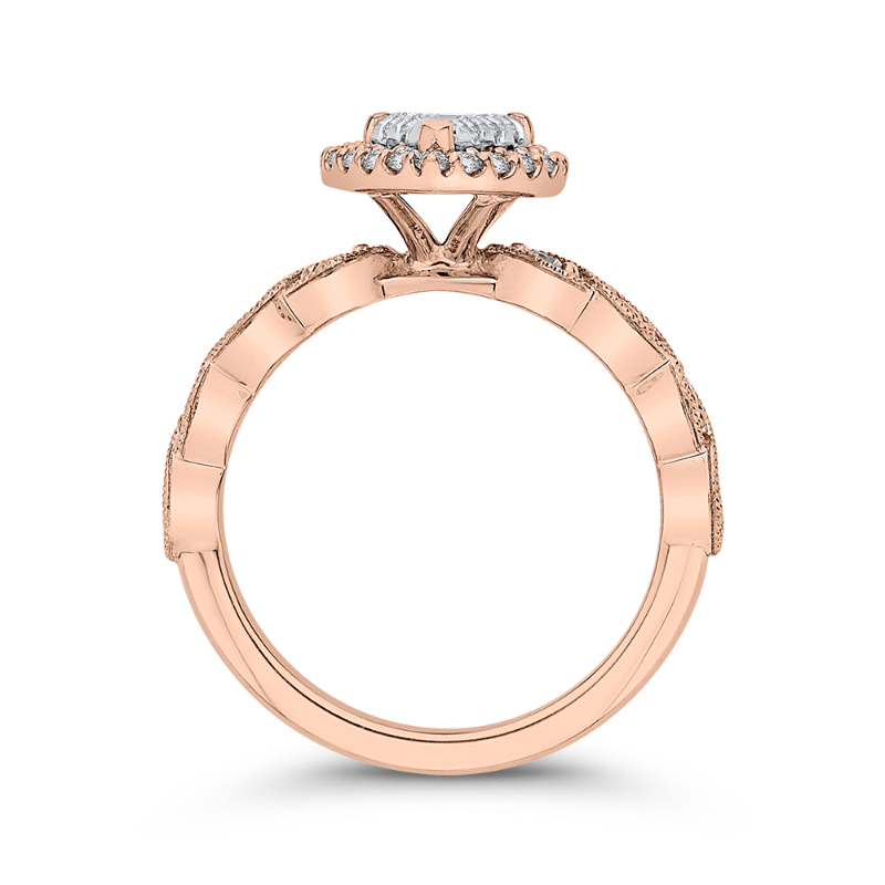 Round Diamond Pear Shape Halo Engagement Ring in 14K Two Tone Gold